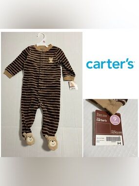 🆕CARTER’S - 9M - NWT - INFANT BOYS BROWN BEAR VELOUR SLEEPER
